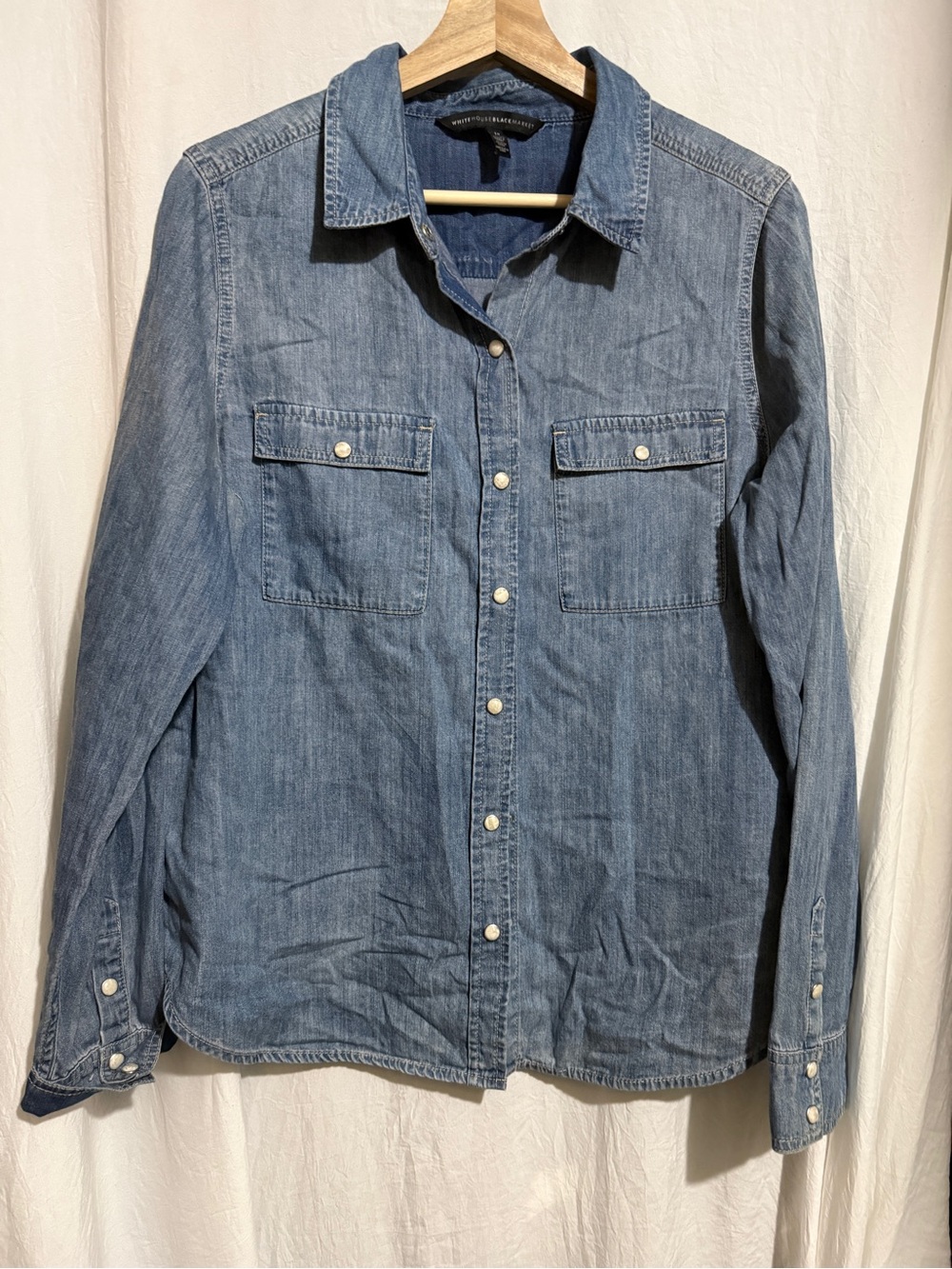 White House Black Market women's  Light Blue Denim Button-Down Shirt size 14